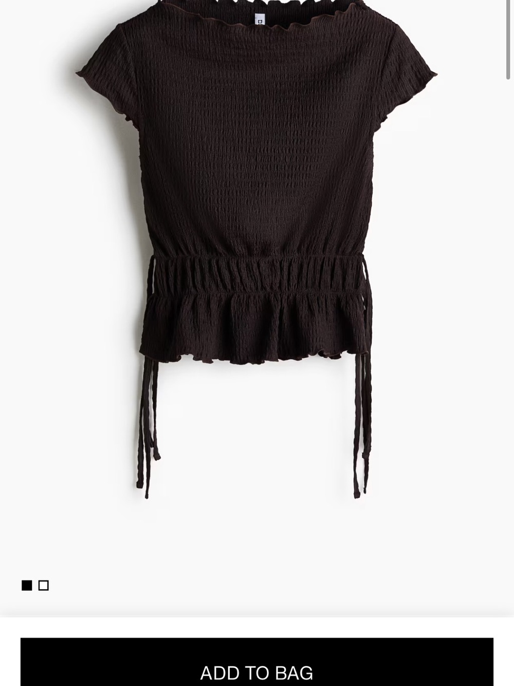 H&M Dark Brown Boatneck Smocked Tied Top